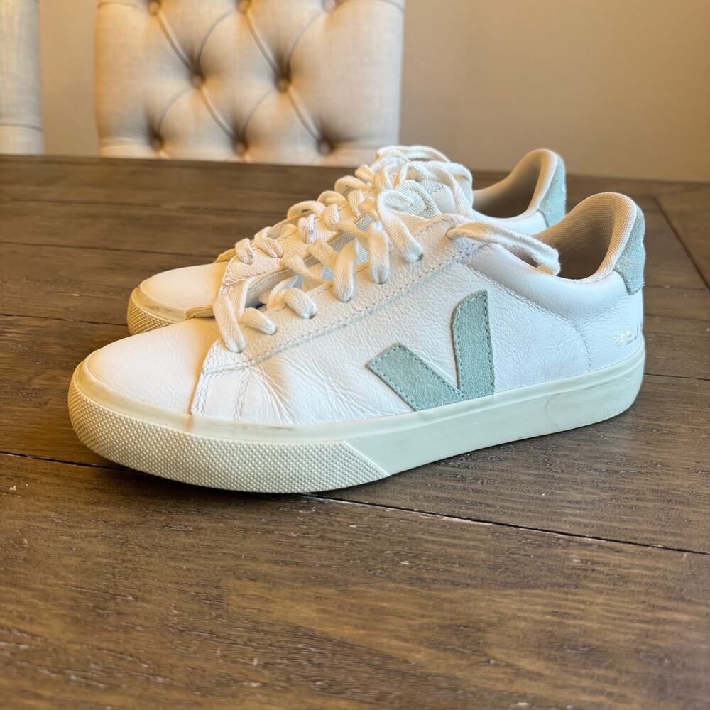 Veja Campo Leather White Matcha Women's Size 7 EU 38 Suede Logo Minimalist